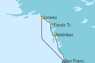 Visitando San Francisco (California/EEUU), Juneau (Alaska), Haines (Alaska), Fiordo Tracy Arm (Alaska), Ketchikan (Alaska), Prince Rupert (Canadá), San Francisco (California/EEUU)