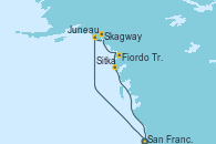 Visitando San Francisco (California/EEUU), Juneau (Alaska), Skagway (Alaska), Fiordo Tracy Arm (Alaska), Sitka (Alaska), Prince Rupert (Canadá), San Francisco (California/EEUU)