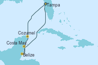 Visitando Tampa (Florida), Cozumel (México), Belize (Caribe), Costa Maya (México), Tampa (Florida)