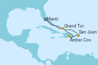Visitando Miami (Florida/EEUU), San Juan (Puerto Rico), Amber Cove (República Dominicana), Grand Turks(Turks & Caicos), Miami (Florida/EEUU)