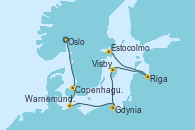 Visitando Oslo (Noruega), Copenhague (Dinamarca), Warnemunde (Alemania), Gdynia (Polonia), Visby (Suecia), Riga (Letonia), Estocolmo (Suecia)