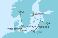 Visitando Oslo (Noruega), Copenhague (Dinamarca), Warnemunde (Alemania), Gdynia (Polonia), Klaipeda (Lituania), Riga (Letonia), Estocolmo (Suecia)