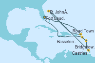Visitando Fort Lauderdale (Florida/EEUU), Road Town (Isla Tórtola/Islas Vírgenes), St. John´s (Antigua y Barbuda), Bridgetown (Barbados), Castries (Santa Lucía/Caribe), Basseterre (Antillas), Fort Lauderdale (Florida/EEUU)