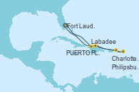 Visitando Fort Lauderdale (Florida/EEUU), Labadee (Haiti), Puerto Plata, Republica Dominicana, Charlotte Amalie (St. Thomas), Philipsburg (St. Maarten), Fort Lauderdale (Florida/EEUU)