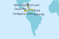 Visitando Fort Lauderdale (Florida/EEUU), Cartagena de Indias (Colombia), Canal Panamá, Colón (Panamá), Aruba (Antillas), Kralendijk (Antillas), Gran Caimán (Islas Caimán), Fort Lauderdale (Florida/EEUU)