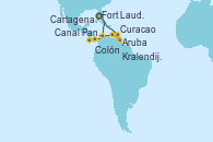 Visitando Fort Lauderdale (Florida/EEUU), Cartagena de Indias (Colombia), Canal Panamá, Colón (Panamá), Aruba (Antillas), Kralendijk (Antillas), Curacao (Antillas), Fort Lauderdale (Florida/EEUU)