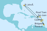 Visitando San Juan (Puerto Rico), Road Town (Isla Tórtola/Islas Vírgenes), Pointe a Pitre (Guadalupe), Bridgetown (Barbados), Castries (Santa Lucía/Caribe), St. John´s (Antigua y Barbuda), San Juan (Puerto Rico)