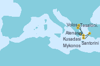 Visitando Atenas (Grecia), Santorini (Grecia), Kusadasi (Efeso/Turquía), Mykonos (Grecia), Volos (Grecia), Tesalónica (Grecia), Atenas (Grecia)