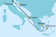 Visitando Venecia (Italia), Brindisi (Italia), Mykonos (Grecia), Atenas (Grecia), Zadar (Croacia), Venecia (Italia)