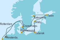 Visitando Ámsterdam (Holanda), Gdansk (Polonia), Visby (Suecia), Tallin (Estonia), Estocolmo (Suecia), Warnemunde (Alemania), Copenhague (Dinamarca), Copenhague (Dinamarca), Rotterdam (Holanda)