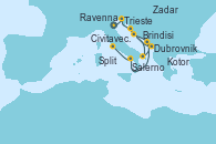 Visitando Ravenna (Italia), Trieste (Italia), Zadar (Croacia), Dubrovnik (Croacia), Split (Croacia), Brindisi (Italia), Kotor (Montenegro), Salerno (Italia), Civitavecchia (Roma)