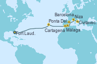 Visitando Fort Lauderdale (Florida/EEUU), Ponta Delgada (Azores), Málaga, Cartagena (Murcia), Barcelona, Niza (Francia), Civitavecchia (Roma)