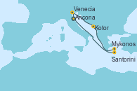 Visitando Ancona (Italia), Venecia (Italia), Kotor (Montenegro), Mykonos (Grecia), Mykonos (Grecia), Santorini (Grecia), Ancona (Italia)