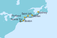 Visitando Nueva York (Estados Unidos), Boston (Massachusetts), Portland (Maine/Estados Unidos), Sydney (Nueva Escocia/Canadá), Halifax (Canadá), Saint John (New Brunswick/Canadá), Nueva York (Estados Unidos)