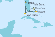 Visitando Tampa (Florida), Nassau (Bahamas), CocoCay (Bahamas), Isla Gran Bahama (Florida/EEUU), Cayo Hueso (Key West/Florida), Tampa (Florida)
