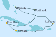 Visitando Fort Lauderdale (Florida/EEUU), CocoCay (Bahamas), Labadee (Haiti), Falmouth (Jamaica), Gran Caimán (Islas Caimán), Fort Lauderdale (Florida/EEUU)