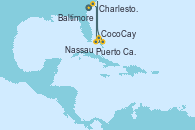 Visitando Baltimore (Maryland), Charleston (Carolina del Sur), Puerto Cañaveral (Florida), CocoCay (Bahamas), Nassau (Bahamas), Baltimore (Maryland)