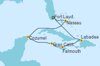 Visitando Fort Lauderdale (Florida/EEUU), Nassau (Bahamas), Cozumel (México), Gran Caimán (Islas Caimán), Falmouth (Jamaica), Labadee (Haiti), Fort Lauderdale (Florida/EEUU)
