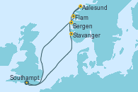 Visitando Southampton (Inglaterra), Stavanger (Noruega), Flam (Noruega), Aalesund (Noruega), Bergen (Noruega), Southampton (Inglaterra)