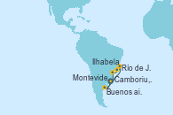 Visitando Montevideo (Uruguay), Buenos aires, Río de Janeiro (Brasil), Ilhabela (Brasil), Camboriu, Brazil, Montevideo (Uruguay)