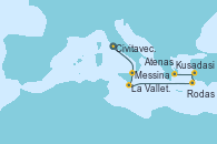 Visitando Civitavecchia (Roma), Messina (Sicilia), La Valletta (Malta), La Valletta (Malta), Rodas (Grecia), Kusadasi (Efeso/Turquía), Atenas (Grecia)