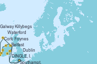 Visitando Southampton (Inglaterra), Waterford (Irlanda), Cork (Irlanda), DINGLE, IRELAND, Foynes (Irlanda), Galway (Irlanda), Killybegs (Irlanda), Dublin (Irlanda), Belfast (Irlanda), Southampton (Inglaterra)