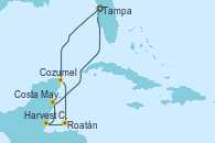Visitando Tampa (Florida), Cozumel (México), Roatán (Honduras), Harvest Caye (Belize), Costa Maya (México), Tampa (Florida)