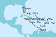 Visitando Tampa (Florida), Cayo Hueso (Key West/Florida), Puerto Plata, Republica Dominicana, Road Town (Isla Tórtola/Islas Vírgenes), Aruba (Antillas), Colón, Ocho Ríos (Jamaica), Gran Caimán (Islas Caimán), Tampa (Florida)