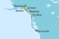 Visitando Vancouver (Canadá), Icy Strait Point (Alaska), Juneau (Alaska), Skagway (Alaska), Navegación por Glaciar Hubbard (Alaska), Valdez (Alaska), Whittier (Alaska)
