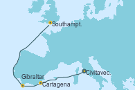 Visitando Civitavecchia (Roma), Cartagena (Murcia), Gibraltar (Inglaterra), Southampton (Inglaterra)
