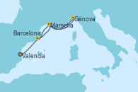 Visitando Valencia, Marsella (Francia), Génova (Italia), Marsella (Francia), Barcelona