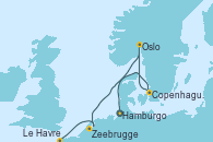 Visitando Hamburgo (Alemania), Copenhague (Dinamarca), Oslo (Noruega), Zeebrugge (Bruselas), Le Havre (Francia)
