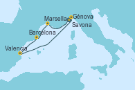 Visitando Savona (Italia), Marsella (Francia), Barcelona, Valencia, Génova (Italia)