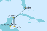 Visitando Miami (Florida/EEUU), Roatán (Honduras), Harvest Caye (Belize), Belize (Caribe), Cozumel (México), Miami (Florida/EEUU)