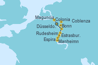 Visitando Düsseldorf (Alemania), Coblenza (Alemania), Manheimn (Alemania), Estrasburgo (Francia), Espira (Alemania), Maguncia (Alemania), Rudesheim (Alemania), Bonn (Alemania), Bonn (Alemania), Colonia (Alemania), Düsseldorf (Alemania)