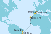 Visitando Río de Janeiro (Brasil), Salvador de Bahía (Brasil), Fortaleza (Brasil), Santa Cruz de Tenerife (España), Málaga, Barcelona