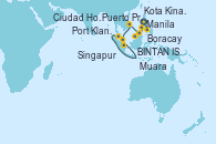 Visitando Manila (Filipinas), Boracay (Filipinas), Puerto Princesa Palawan (Filipinas), Kota Kinabalu (Borneo/Malasia), Muara (Brunei), Ciudad Ho Chi Minh (Vietnam), Ciudad Ho Chi Minh (Vietnam), Singapur, BINTAN ISLAND, INDONESIA, Port Klang (Malasia)