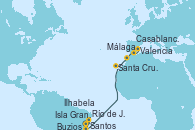 Visitando Santos (Brasil), Ilhabela (Brasil), Isla Grande (Brasil), Buzios (Brasil), Río de Janeiro (Brasil), Santa Cruz de Tenerife (España), Casablanca (Marruecos), Málaga, Valencia