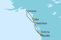 Visitando Seattle (Washington/EEUU), Ketchikan (Alaska), Juneau (Alaska), Sitka (Alaska), Victoria (Canadá), Seattle (Washington/EEUU)