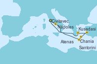 Visitando Civitavecchia (Roma), Nápoles (Italia), Atenas (Grecia), Kusadasi (Efeso/Turquía), Santorini (Grecia), Chania (Creta/Grecia), Civitavecchia (Roma)