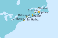 Visitando Montreal (Canadá), Quebec (Canadá), Charlottetown (Canadá), Sydney (Nueva Escocia/Canadá), Halifax (Canadá), Bar Harbor (Maine), Boston (Massachusetts)