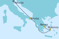 Visitando Venecia (Italia), Brindisi (Italia), Mykonos (Grecia), Atenas (Grecia)