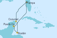 Visitando Tampa (Florida), Cozumel (México), Roatán (Honduras), Puerto Costa Maya (México), Tampa (Florida)
