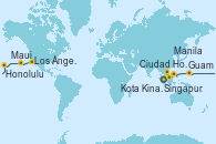 Visitando Singapur, Ciudad Ho Chi Minh (Vietnam), Kota Kinabalu (Borneo/Malasia), Manila (Filipinas), Guam (EEUU), Honolulu (Hawai), Maui (Hawai), Los Ángeles (California)