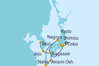 Visitando Tokio (Japón), Shimizu (Japón), Nagoya (Japón), Kyoto (Japón), Kyoto (Japón), Naha (Japón), Amami Oshima (Japón), Nagasaki (Japón), Jeju (Corea del Sur), Seul (Corea del Sur)