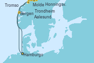 Visitando Hamburgo (Alemania), Bergen (Noruega), Molde (Noruega), Trondheim (Noruega), Honningsvag (Noruega), Honningsvag (Noruega), Tromso (Noruega), Aalesund (Noruega), Hamburgo (Alemania)