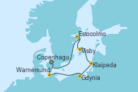 Visitando Copenhague (Dinamarca), Warnemunde (Alemania), Gdynia (Polonia), Klaipeda (Lituania), Visby (Suecia), Estocolmo (Suecia), Copenhague (Dinamarca)