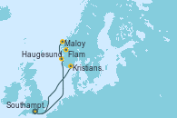 Visitando Southampton (Inglaterra), Haugesund (Noruega), Maloy (Noruega), Flam (Noruega), Kristiansand (Noruega), Southampton (Inglaterra)