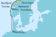 Visitando Hamburgo (Alemania), Maloy (Noruega), Aalesund (Noruega), Trondheim (Noruega), Honningsvag (Noruega), Honningsvag (Noruega), Tromso (Noruega), Nordfjordeid, Hamburgo (Alemania)