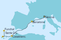 Visitando Génova (Italia), Barcelona, Casablanca (Marruecos), Santa Cruz de Tenerife (España), Funchal (Madeira)